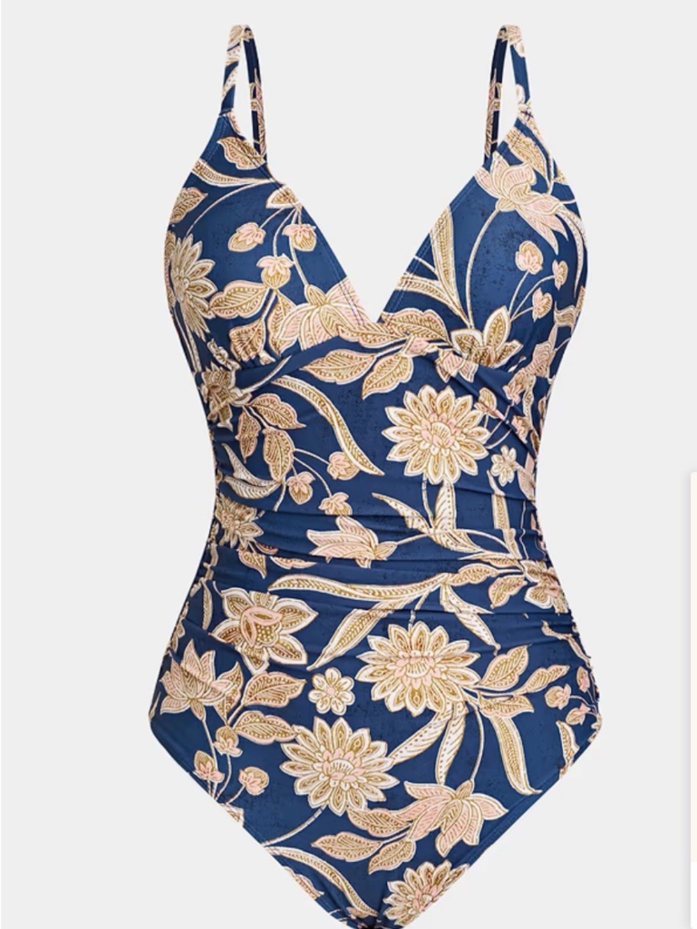 CUPSHE Floral Navy One-Piece Swimsuit with Beige Floral Print Small NWT - Picture 3 of 8